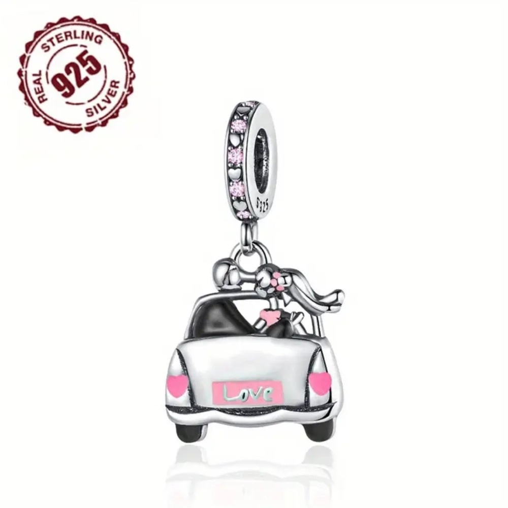 💕 Sterling Silver Barbie & Ken Pink Convertible Car Dangle Charm